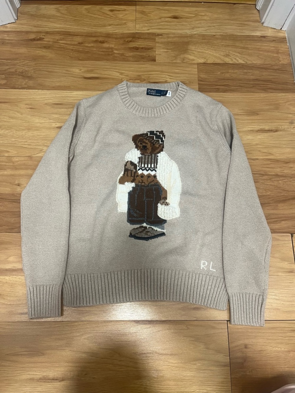 Ralph Lauren Beige Bear Intarsia Crewneck Sweatery Size L